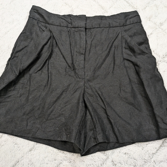 Wilfred Shorts Women's 4 Black Linen Blend Fable Mid Thigh High Waist Pleats - Picture 2 of 6